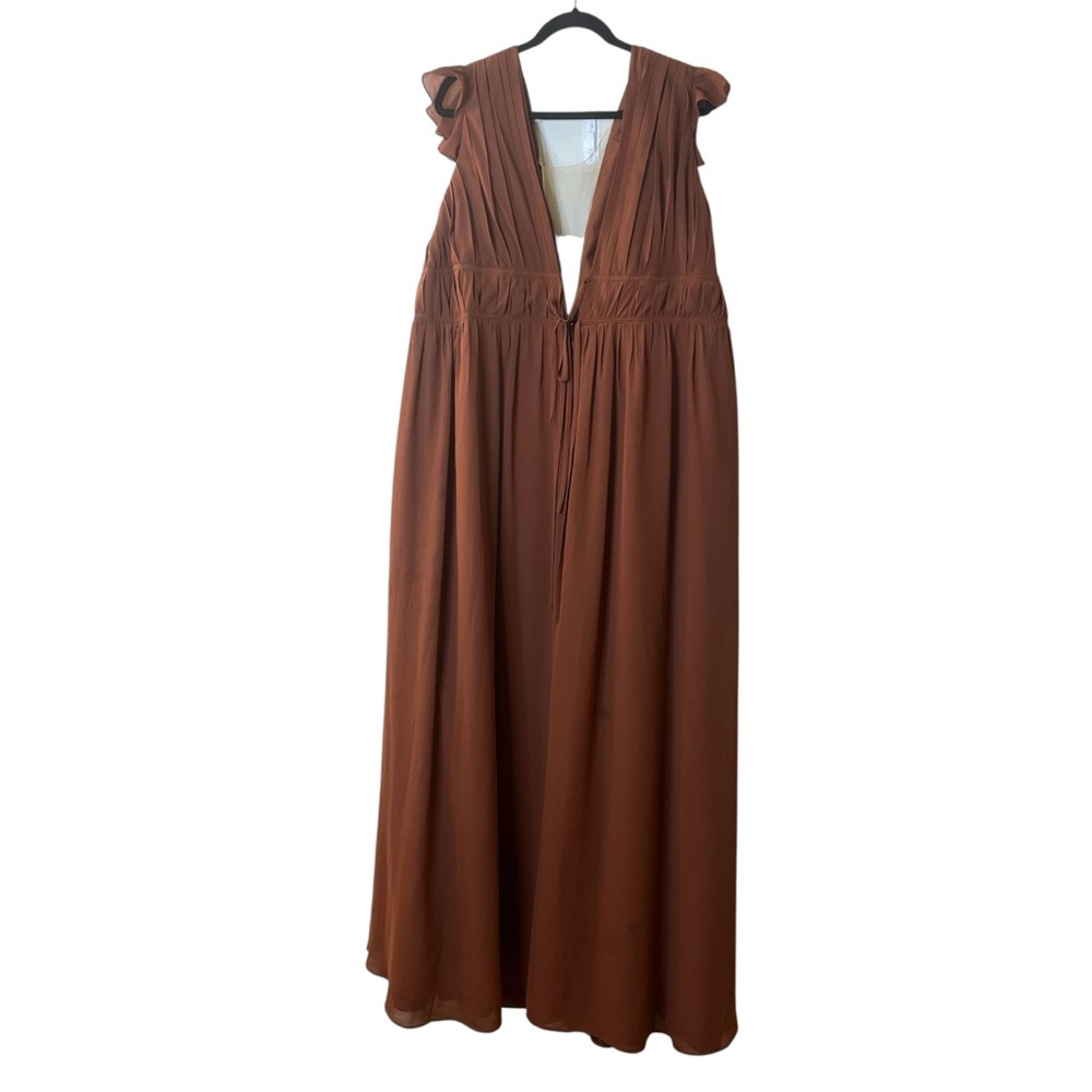 Revelry Rust Brown Maxi Dress with V-Neck and Waist Tie Sz 24